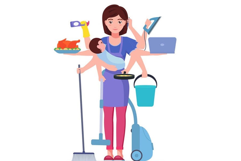 busy mom doing all the chores at once